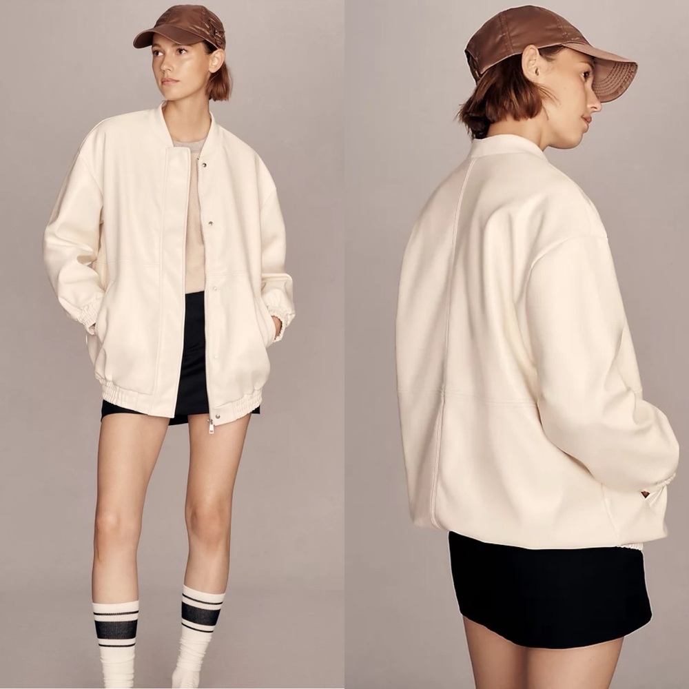 Maeve Oversized Faux Leather Bomber Jacket